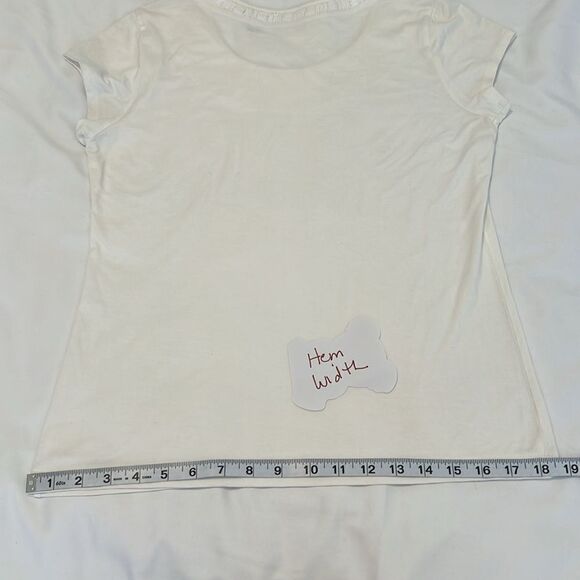 Chicos size O/S white embellished neckline short sleeve closet staple tshirt EUC - Picture 9 of 10